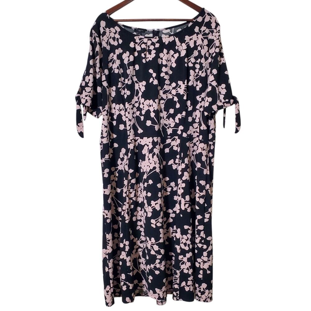 Talbots Floral Dress Size 2X Plus Jersey Knit Tie Sleeve Cherry Blossom Womens